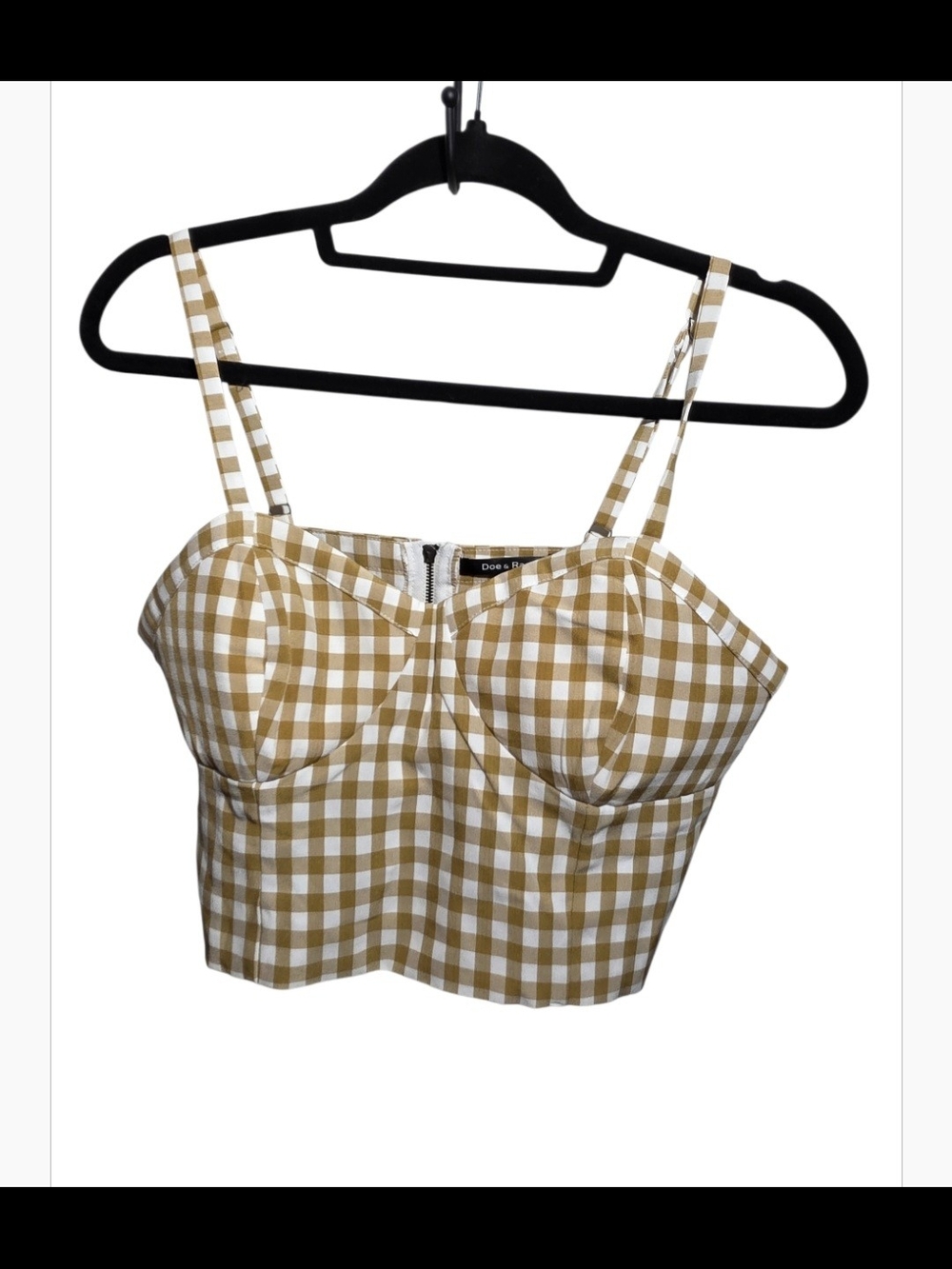 Doe & Rae Mustard Gingham Bustier Crop Top